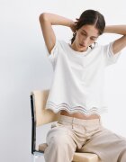 Mango Тениска с английска бродерия Бял