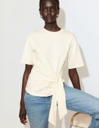 Mango Тениска с памук с дизайн на възел Светло бежово