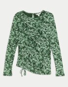 Marks & Spencer Асиметрична блуза с връзки Зелен/Мръснобял