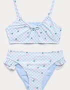 Marks & Spencer Бански и тениска с плодова шарка - 3 части Пастелносин/Пастелнорозов