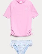 Marks & Spencer Бански и тениска с плодова шарка - 3 части Пастелносин/Пастелнорозов