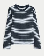 Marks & Spencer Блуза с овално деколте Бял/Тъмносин