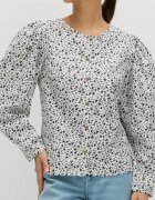 Marks & Spencer Флорална блуза с бухнали ръкави Бял/Черен