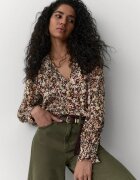 Marks & Spencer Флорална блуза с пискюли Тъмнокафяв/Оранжев/Бледозелен
