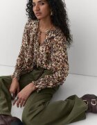 Marks & Spencer Флорална блуза с пискюли Тъмнокафяв/Оранжев/Бледозелен