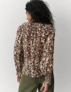 Marks & Spencer Флорална блуза с пискюли Тъмнокафяв/Оранжев/Бледозелен