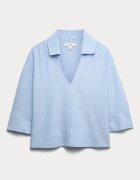 Marks & Spencer Къса плажна блуза с лен Ледено синьо
