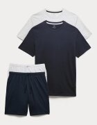 Marks & Spencer Памучна къса пижама - 4 части Бял/Тъмносин