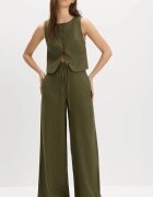 Marks & Spencer Панталон Palazzo с лен Тъмнозелена маслина