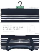 Marks & Spencer Раирана пижама с овално деколте Бял/Тъмносин