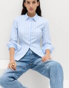 Marks & Spencer Раирана вталена риза Бял/Небесносин