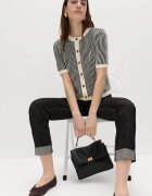 Marks & Spencer Раирана жилетка с копчета Черен/Крем