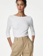 Marks & Spencer Слим блуза с 3/4 ръкави Бял
