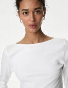 Marks & Spencer Слим блуза с 3/4 ръкави Бял