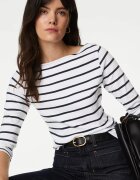 Marks & Spencer Слим блуза с 3/4 ръкави Бял/Черен