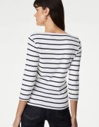 Marks & Spencer Слим блуза с 3/4 ръкави Бял/Черен