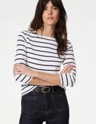 Marks & Spencer Слим блуза с 3/4 ръкави Бял/Черен