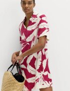 Marks & Spencer Тениска с лен с яка и тропическа шарка Малина/Бял