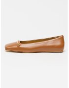 Michael Kors Кожени пантофки Lena с квадратен връх - Канелено кафяво