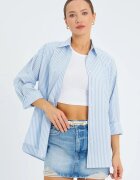 Mixray Дамска риза поплин с райета Син