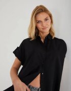 Mixray Дамска риза риза с къс ръкав извънгабаритна черна текстил