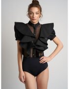 Monarh design Боди блуза с буфан ръкави и ресни