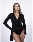 Monarh design Черно боди с прехвърлено деколте и дълги ръкави