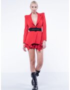 Monarh design Fusta mini cu volane din matase si inele metalice Red