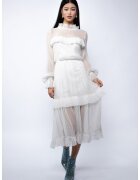 Monarh design Rochie midi din voal de matase peliculizata cu volane delicate