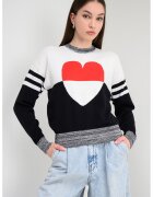 Moschino Jeans Десениран пуловер с овално деколте - Червен/Бял/Черен