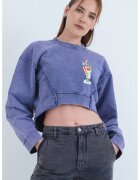 Moschino Jeans Къс суитшърт с принт - Бял/Виолетов