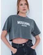 Moschino Jeans Къса тениска с лого - Бял/Tъмносив