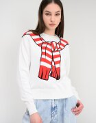 Moschino Jeans Пуловер от памук и кашмир с принт Червен/Черен/Мръснобял