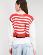Moschino Jeans Пуловер от памук и кашмир с принт Червен/Черен/Мръснобял