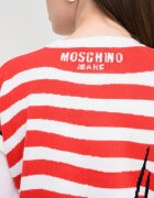 Moschino Jeans Пуловер от памук и кашмир с принт Червен/Черен/Мръснобял