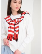 Moschino Jeans Пуловер от памук и кашмир с принт - Червен/Черен/Мръснобял