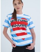 Moschino Jeans Раирана тениска с лого - Червен/Бял/Светлосин
