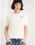 Moschino Jeans Рипсена тениска с яка - Крем