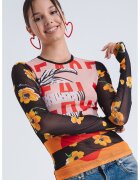 Moschino Jeans Слим блуза с лого - Черен/Оранжев/Бежов