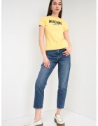 Moschino Jeans Тениска с овално деколте и лого - Черен/Ванилово жълто