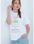 Moschino Jeans Тениска с овално деколте и лого - Фанданго розово/Електриково Зелено/Бял