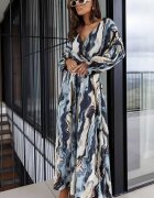 MSN Collection Макси рокля абстрактна с цепка и V-образно деколте полиестер-памук-ликра