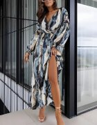 MSN Collection Макси рокля абстрактна с цепка и V-образно деколте полиестер-памук-ликра