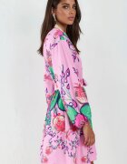 MSN Collection Мини рокля флорален модел дълъг ръкав многоцветна полиестер/памук/ликра
