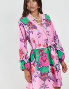 MSN Collection Мини рокля флорален модел дълъг ръкав многоцветна полиестер/памук/ликра
