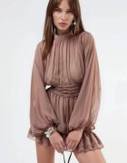 MSN Collection Мини рокля полиестер с дълъг ръкав кафява