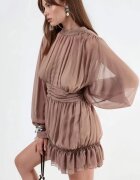 MSN Collection Мини рокля полиестер с дълъг ръкав кафява
