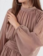 MSN Collection Мини рокля полиестер с дълъг ръкав кафява
