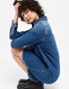 Mustang Дамска рокля - Aloha Henley Dress - Regular Fit - с яка - дълги ръкави - акцент деним - копчета - памук - ЕС - синя