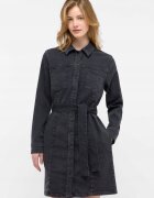 Mustang Дамска рокля - Style Elmira Dress - Стандартна кройка - С яка - Дълги ръкави - Деним акцент - Копчета - Памук - ЕС - Черна